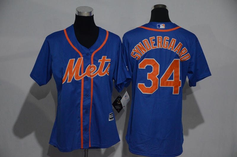 Womens 2017 MLB New York Mets #34 Syndergaard Blue Jerseys->women mlb jersey->Women Jersey